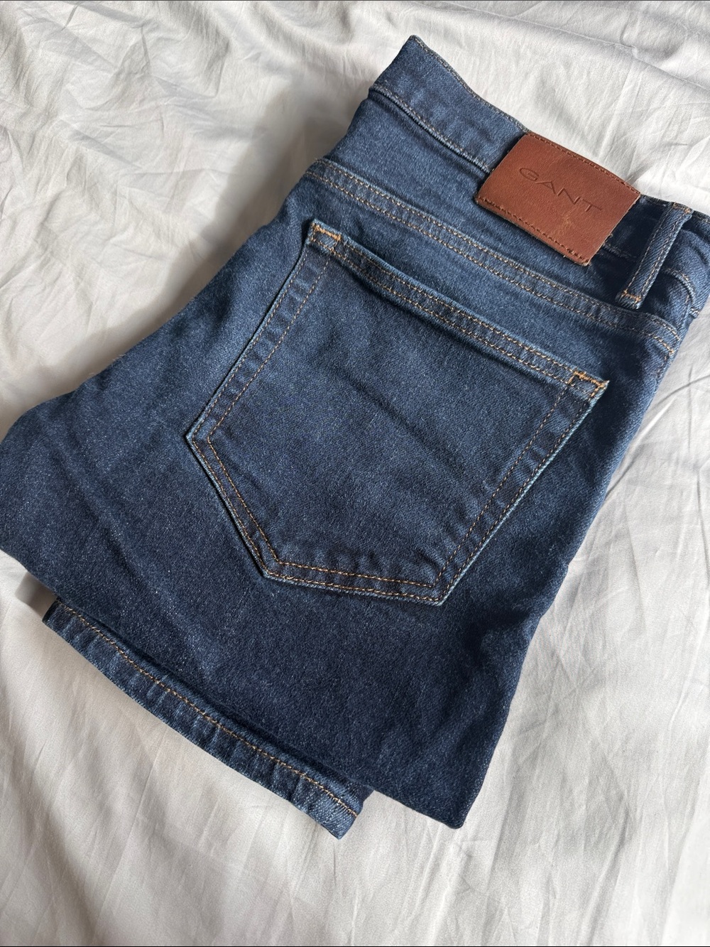 Gant Men's Deep Blue Slim Straight Jeans with Brown Leather Patch